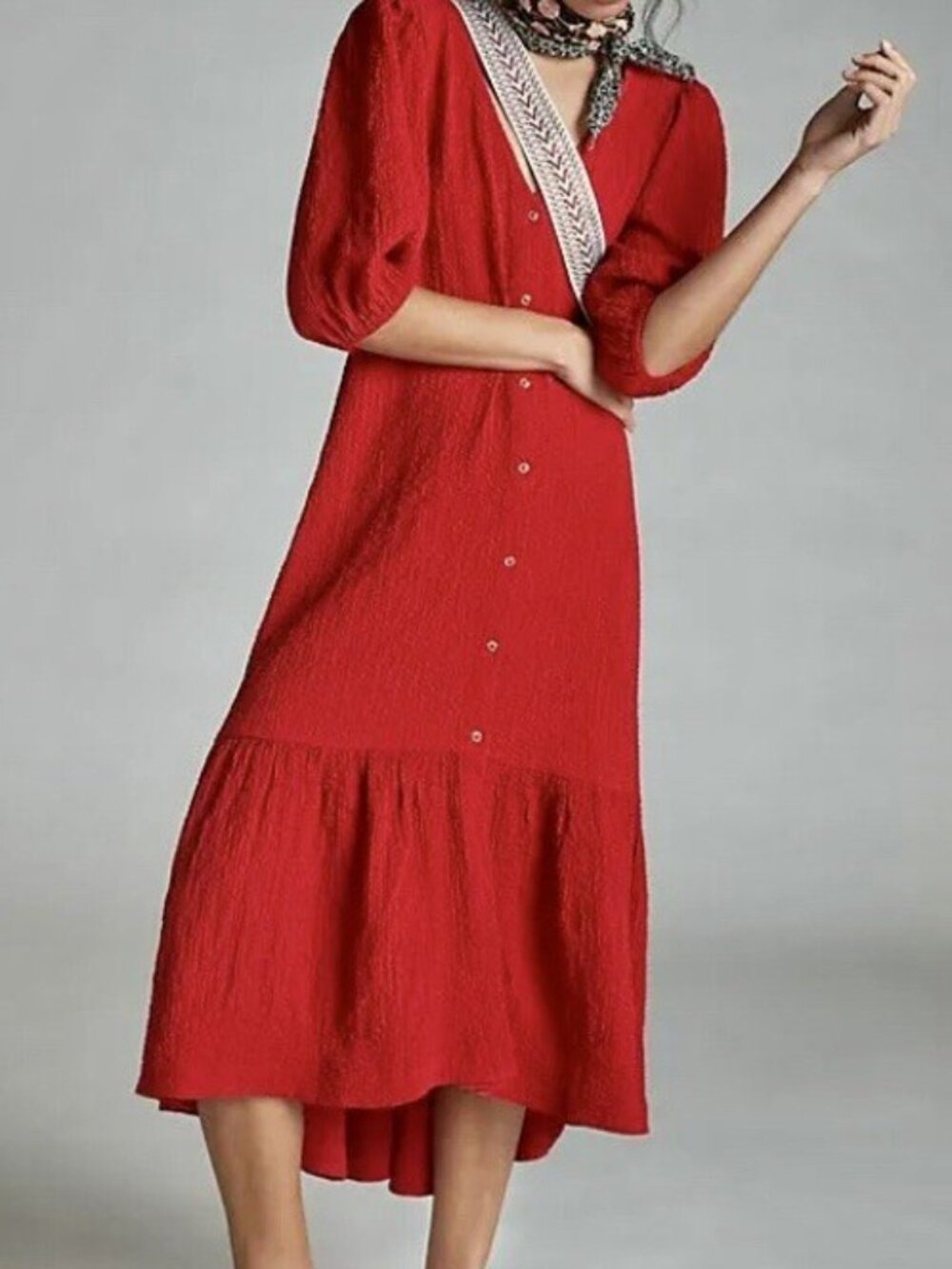 Maeve Anthropologie Bright Red Textured Scarletta Midi Dress Size 2X